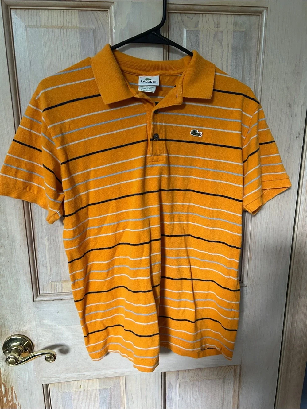 Lacoste Men’s Orange Striped Polo with Black & White Lines